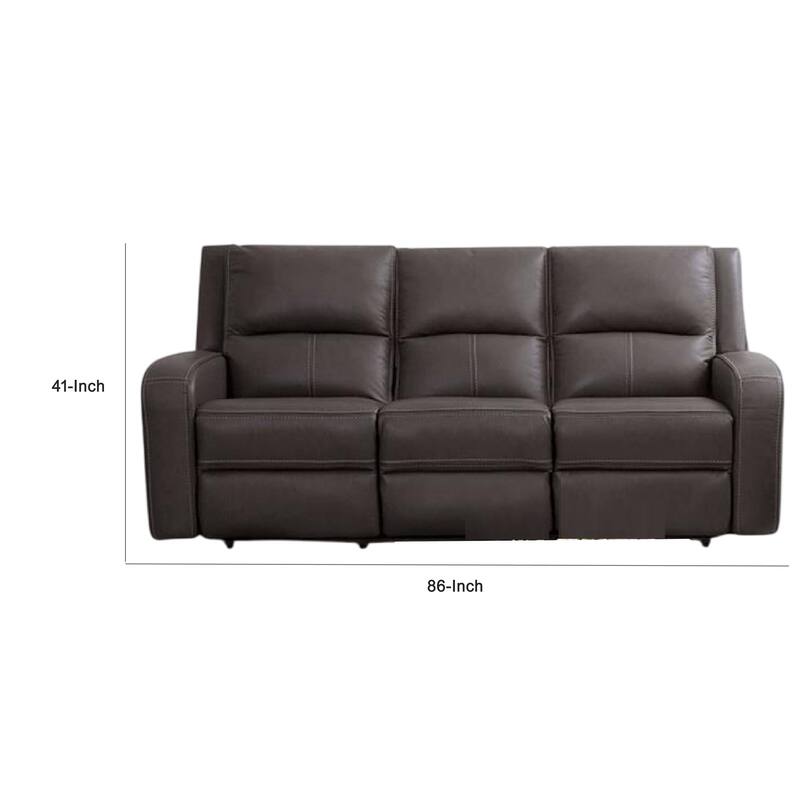 Vazy Dual Power Reclining Sofa, Gray Faux Leather Seating, 86 Inch