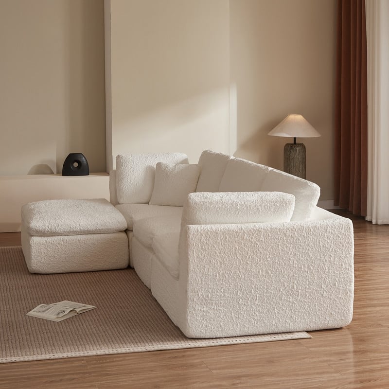 110" Modular L-Shape Cloud Sectional Sofa with Ottoman, 7 Pillows & Non-Slip Design