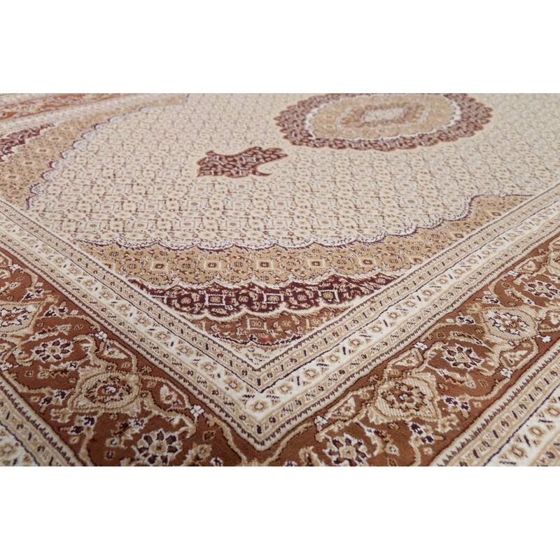 Traditional Tabriz Turkish Area Rug Beige Machine Made Carpet - 6'10" x 9'9"