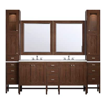James Martin Addison 102" Double Sink Bathroom Vanity Suite, Mid-Century Acacia with 3cm Eternal Jasmine Pearl Quartz Top