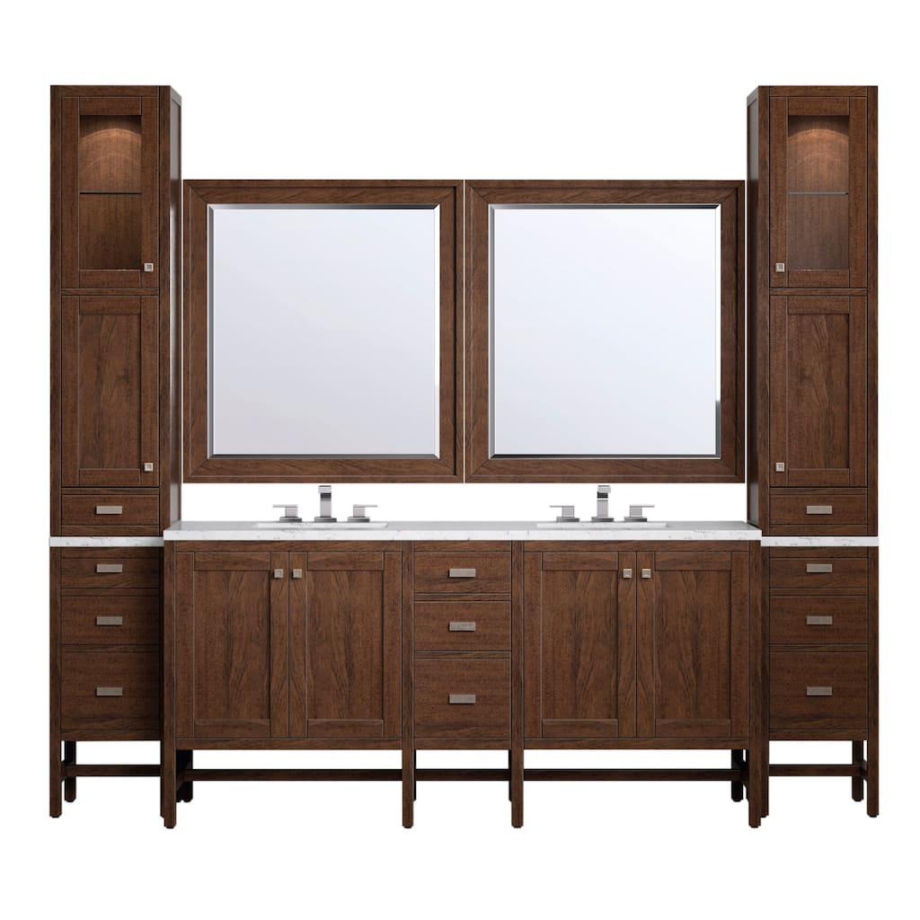 James Martin Addison 102" Double Sink Bathroom Vanity Suite, Mid-Century Acacia with 3cm Eternal Jasmine Pearl Quartz Top