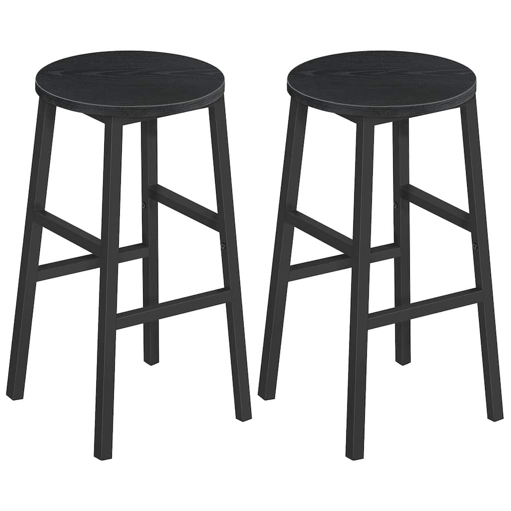 Bar Stools, Set of 2 Round Bar Chairs with Footrest, 24.4 Inch Kitchen Breakfast Bar Stools, Industrial Bar Stools