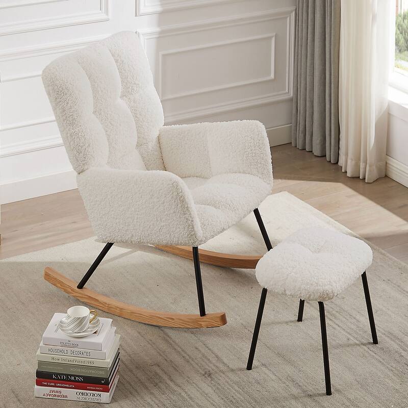 Modern High Backrest Rocking Armchair with Ottoman