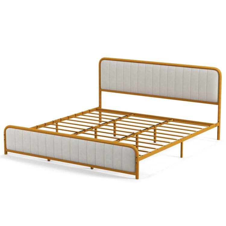 Upholstered Gold Platform Bed Frame with Velvet Headboard