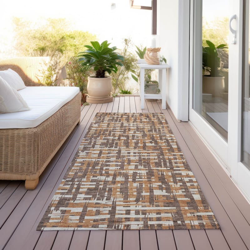 Machine Washable Indoor/ Outdoor Modern Crosshatch Chantille Rug