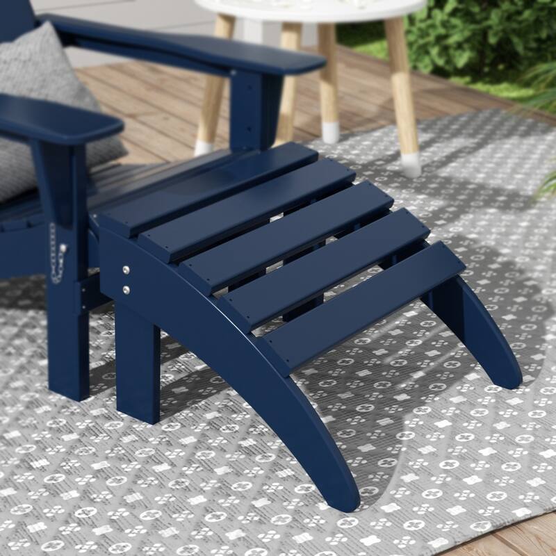Polytrends Laguna All-Weather Poly Outdoor Patio Adirondack Chair Ottoman - Foldable - Navy Blue