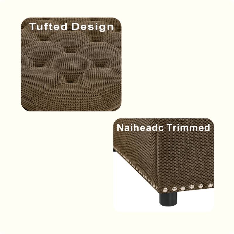 Square Tufted Upholstered Storage Ottoman with Nailhead Trim