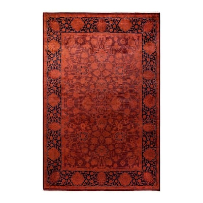 Fine Vibrance, One-of-a-Kind Hand-Knotted Area Rug - Red, 6' 1" x 9' 3" - 6' 1" x 9' 3"