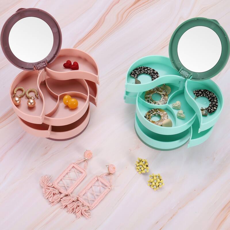 Rotating Jewelry Organizer, 4 Layer Jewelry Storage Box Mirror Style 1