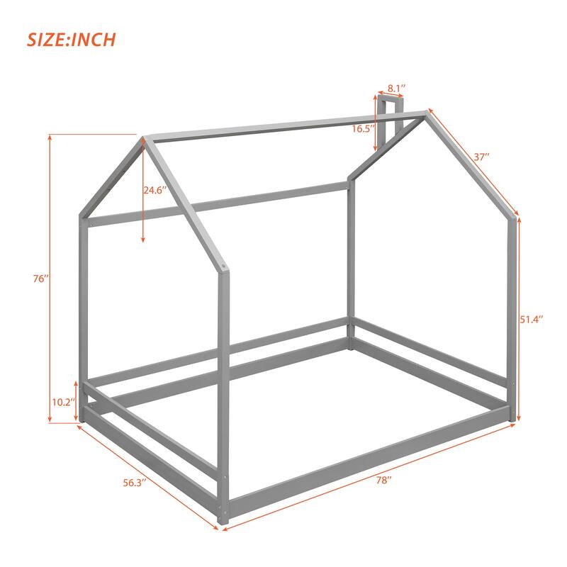 Full House Bed with Roof Design, Safe and Fun Sleeping Space for Kids