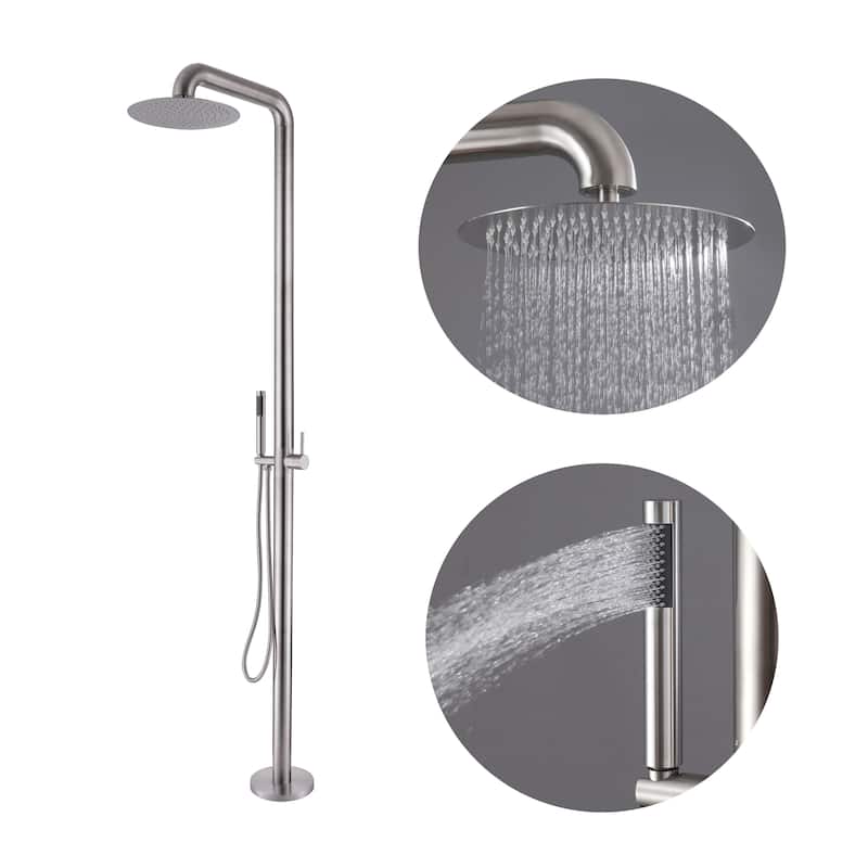 84''H Freestanding Outdoor Shower Rainfall with Handheld Shower in Stainless Steel - Brushed Nickel