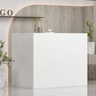 56" L-Shape Reception Desk - Computer Desk with Lockable Storage