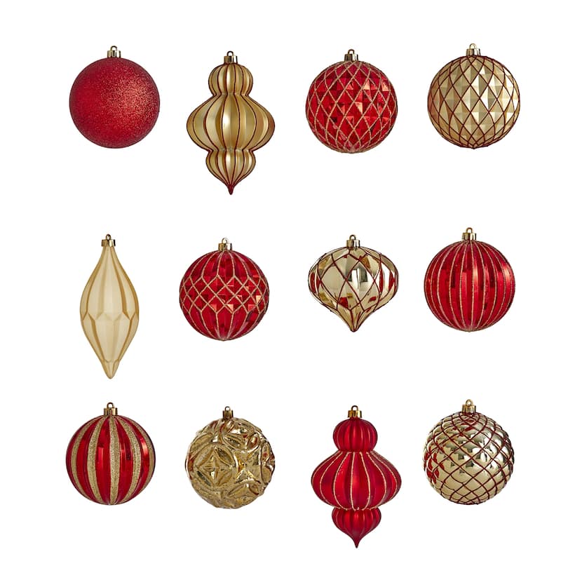 Holiday Lux Shatterproof, 12 Count Christmas Tree Ornament Set, 100mm