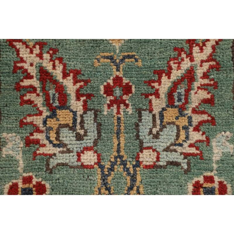Light Green Kazak Runner Rug Handmade Oriental Wool Carpet - 2'1" x 5'11"