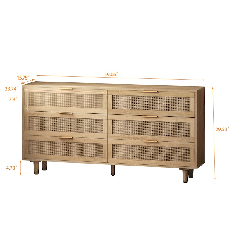 6-Drawers Rattan Storage Cabinet Rattan Drawer