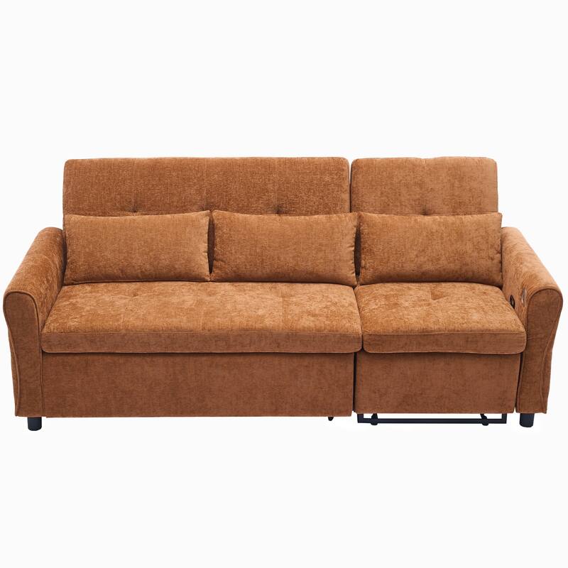 2-in-1 Chenille Sleeper Sofa, Living Room 3 Seater Sofa with a Reversible Recliner Sofa