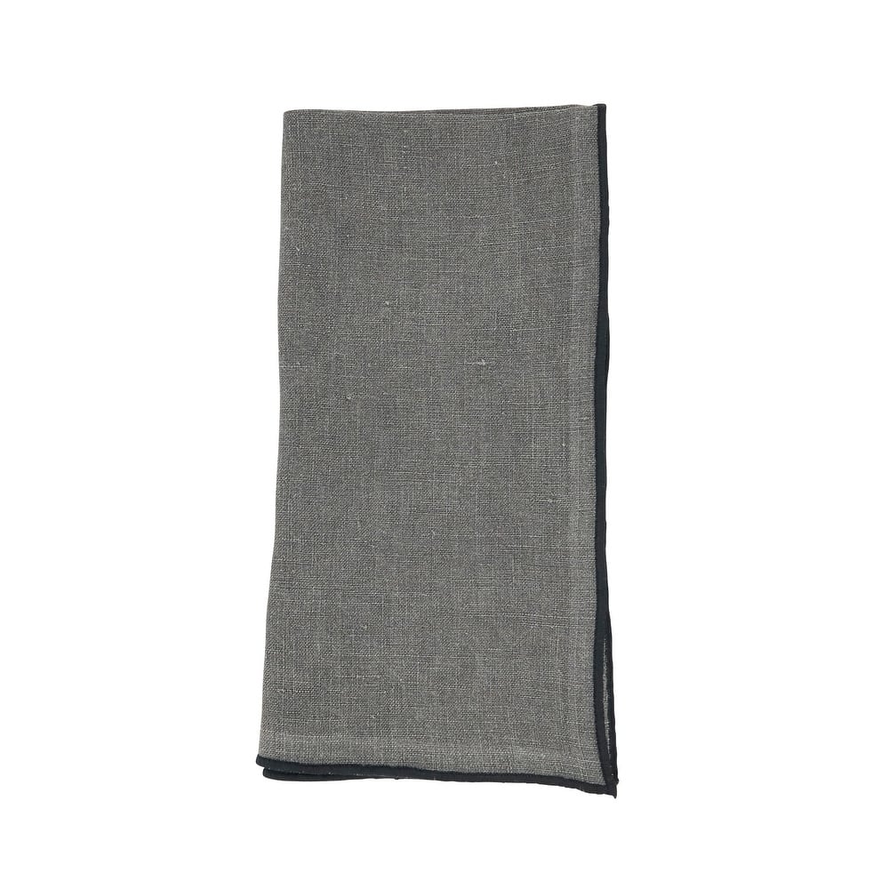 Stonewashed Linen Napkins With Stitched Border Design (Set of 4)