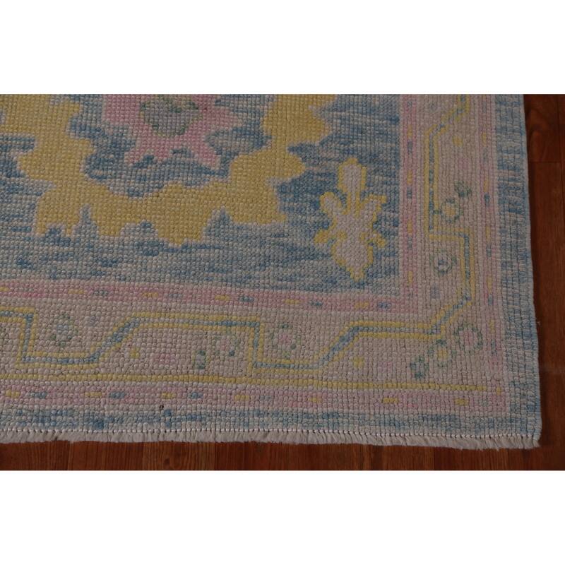 Hand Knotted Oriental 100% Wool Carpet Transitional Floral Navy Blue & Blues Oushak Runner Rug - 12' 9'' X 3' 2''