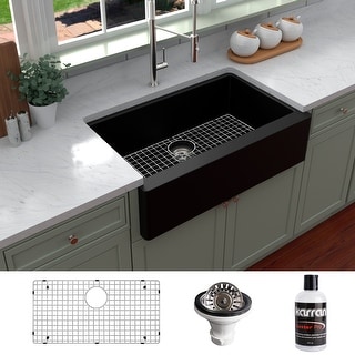 Karran Farmhouse/Apron-Front Quartz Single Bowl Kitchen Sink Kit