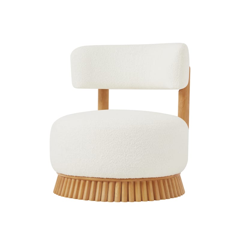 Modern Farmhouse Bouclé Armless Chair with Straw-Inspired Wood Base by Harper&Bright Designs