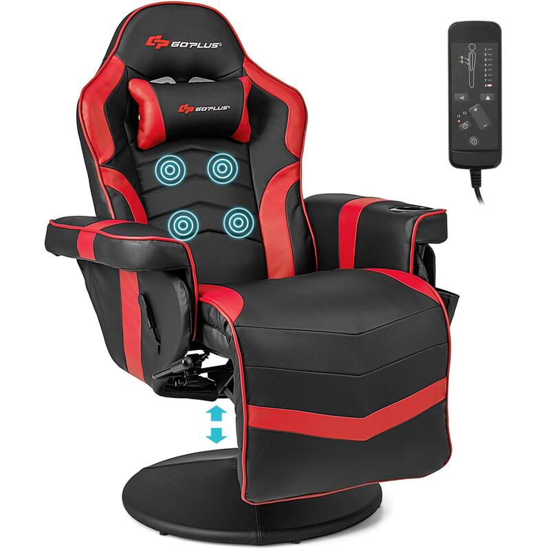 Massage Gaming Recliner Adjustable Racing Swivel Chair Blue/Black/Red - Red