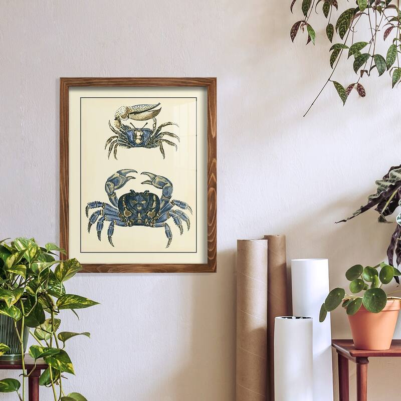 Antique Blue Crabs II -Framed Print w/glass-Cherry Red