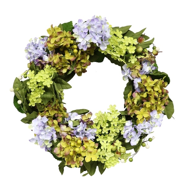 Artificial Wreath with Purple Hydrangea, Multi-Color 22-Inch - Multi - N/A