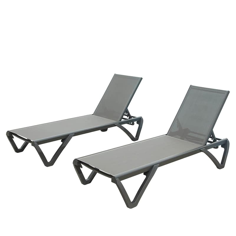 5 Adjustable Aluminium Polypropylene Outdoor Chaise Lounge Chairs in Blue, 2 Lounge Chairs - N/A