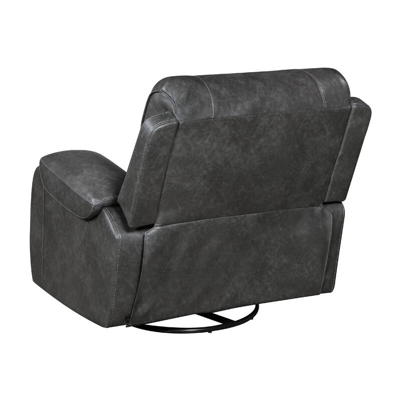 Dean Swivel Recliner Chair, Pillow Tufted Gray Faux Leather