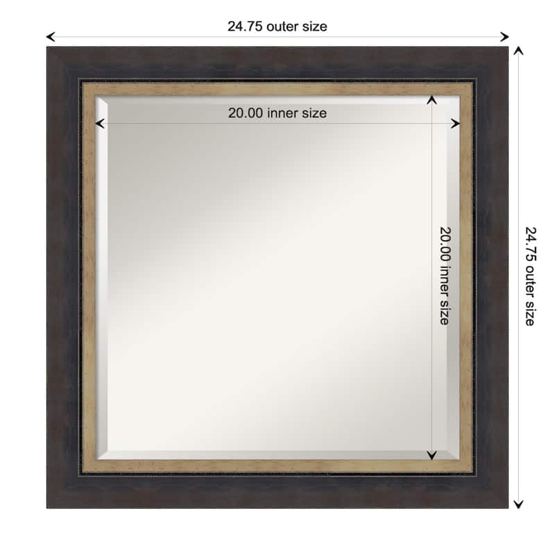 Hammered Charcoal Tan Beveled Wood Framed Bathroom Vanity Wall Mirror - Hammered Charcoal Tan - Glass Size 20x20