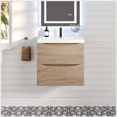 Eviva Smile 24"W White Oak Wall Mount Bath Vanity with Acrylic Top
