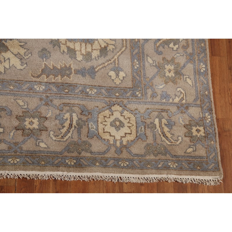 Grey Floral Oushak Indian Area Rug Handmade Wool Carpet - 9'1" x 12'0"