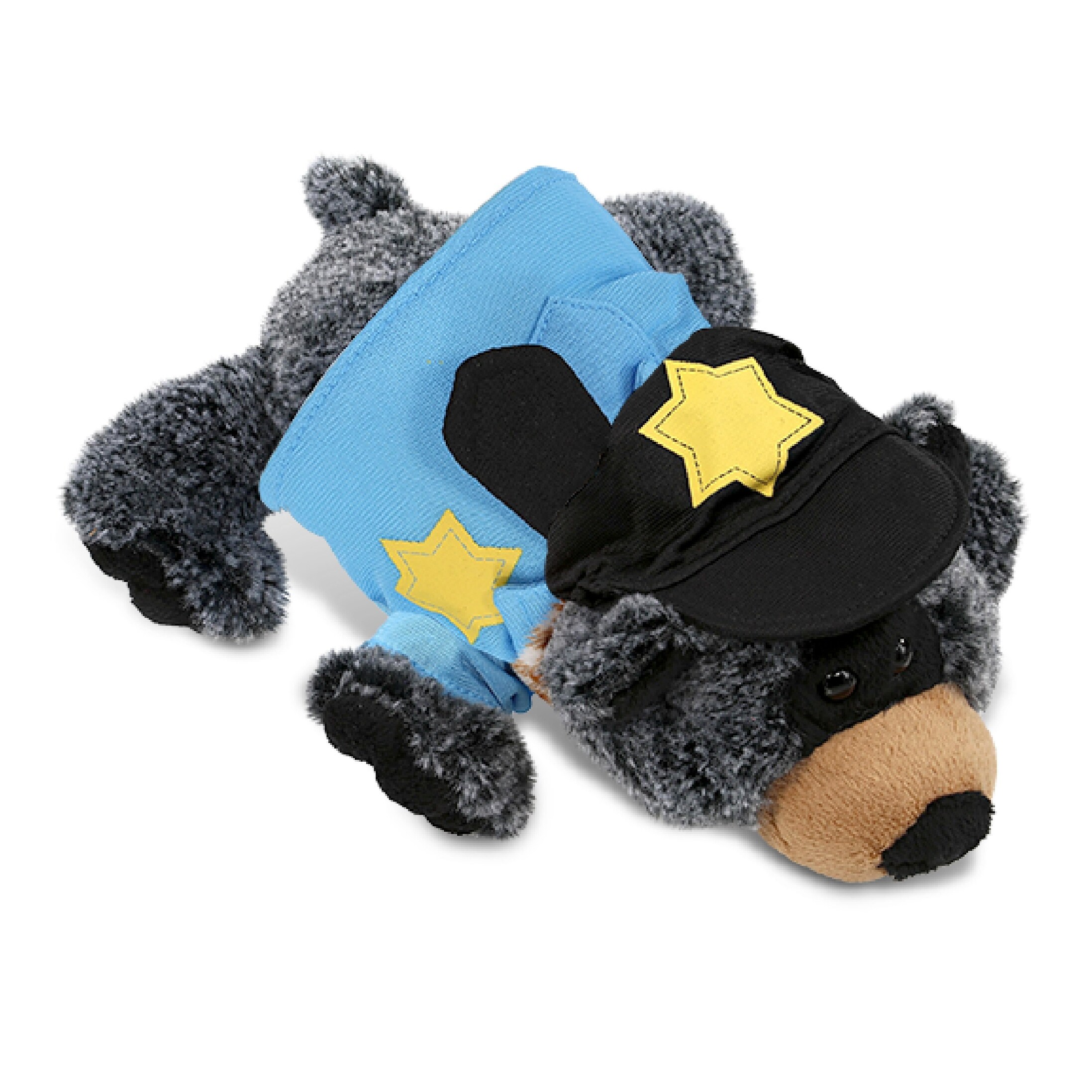 DolliBu Lying Black Bear Police Officer Plush with Cop Uniform and Cap 9 inches