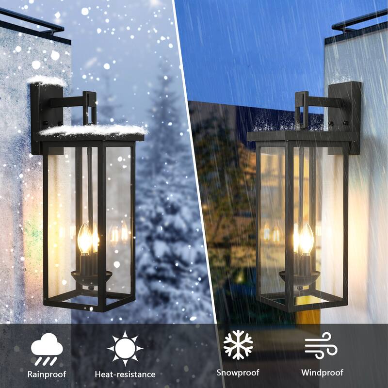 1-Pack 22.0" Outdoor Wall Lantern with Dusk to Dawn Sensor, Matte Black Finish, Clear Glass Panels, Weatherproof
