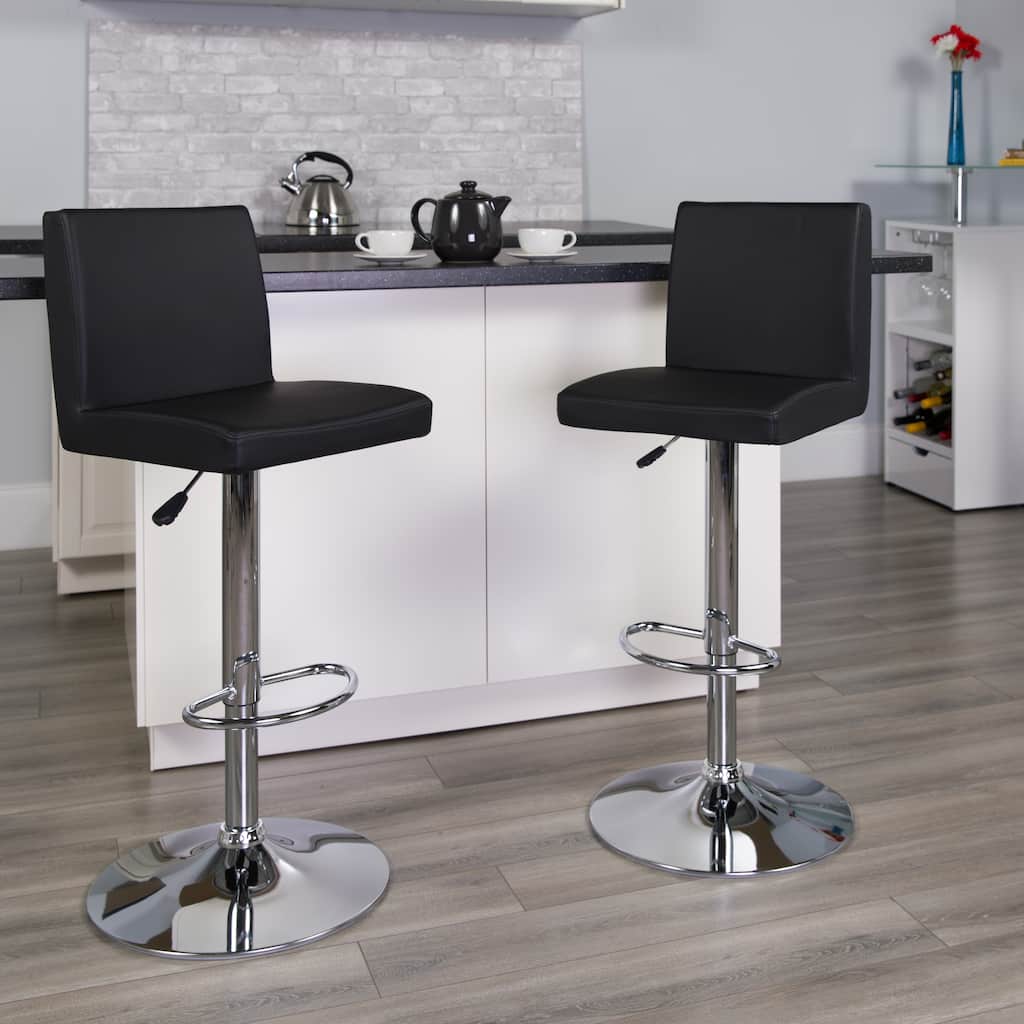 2 Pack Contemporary Adjustable Height Barstool with Panel Back and Chrome Base