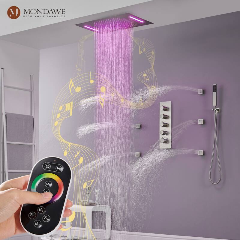 64 Colors LED Light and Music Ceiling Mounted Thermostatic Shower System