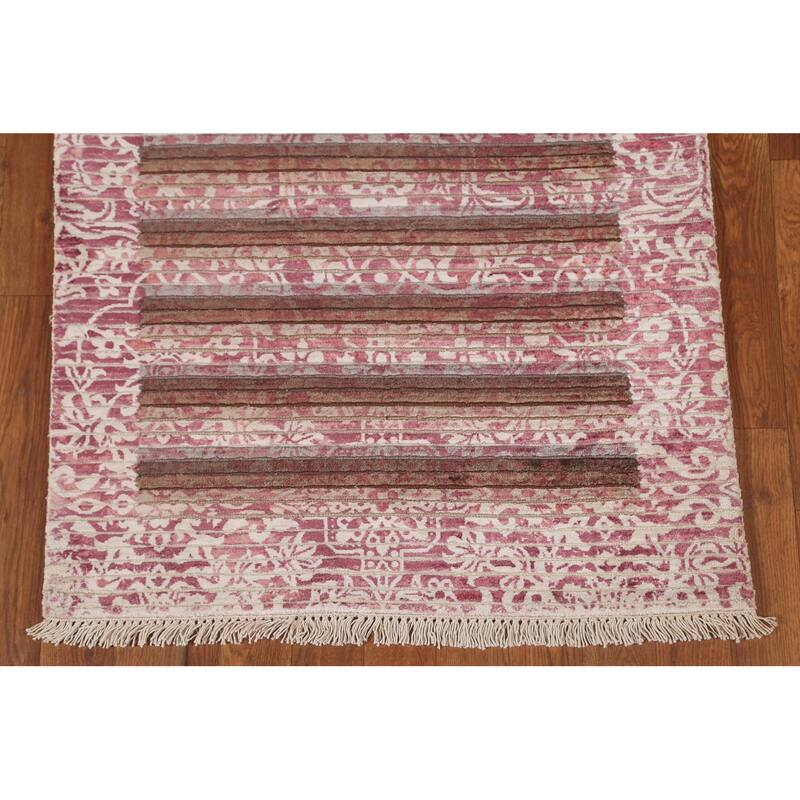 Striped Abstract Accent Rug Handmade Modern Wool Carpet - 2'8"x 4'9"