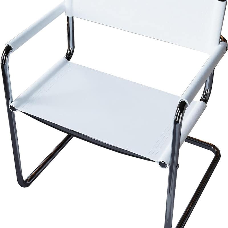 HomeRoots 23" Silver And White Leather and Stainless Steel Arm Chair - 22.95 in. x 31.30 in. x 23.62 in.