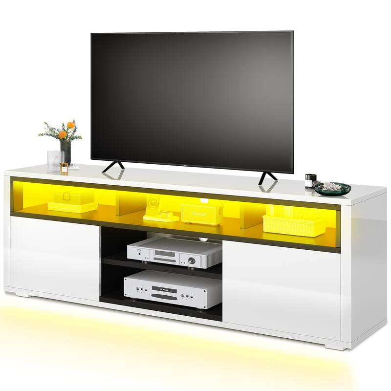 Moasis High Gloss LED TV Stand & Entertainment Center Media Console for up to 70 inch TVs - 64" - White