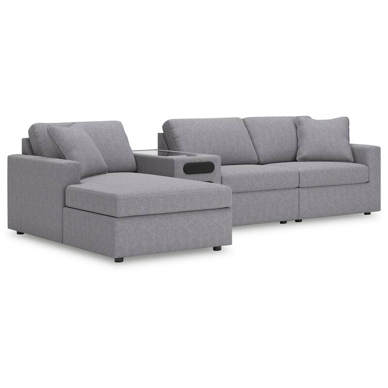 Signature Design by Ashley Modmax 4-Piece Sectional with Chaise and Audio Console - 126"W x 68"D x 36"H - Grey - Left Facing