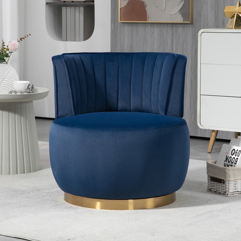 HOMEFUN Velvet Upholstered 360 Degree Swivel Armless Round Barrel Chairs