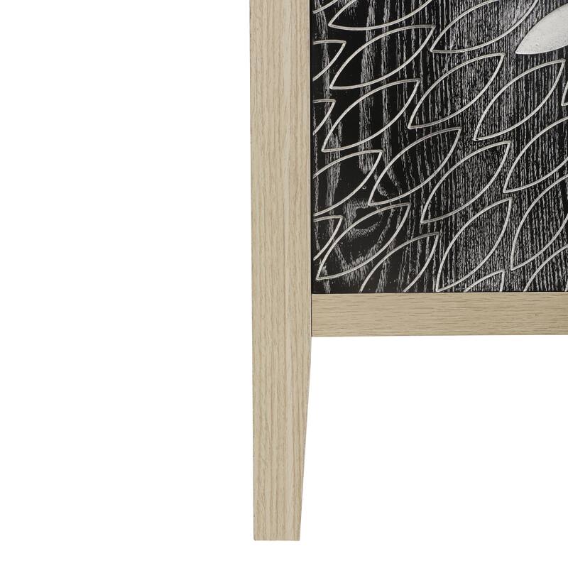 GDFStudio - Oakcraft Traditional Wooden Accent Storage Cabinet with 2 Carved Doors