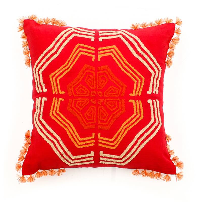 Jiti Indoor Zangoora Bohemian Eclectic Tufted Medallion Tasseled Patterned Square Throw Pillows 20 x 20