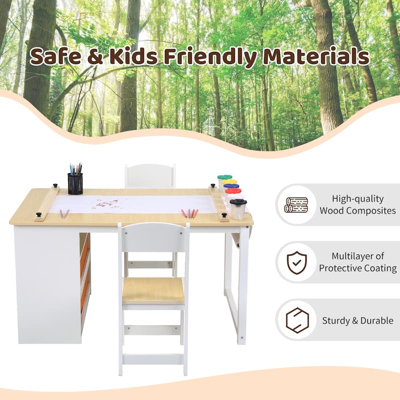 Kids Art Table and 2 Chairs with Storage Bins,Toddler Activity Table