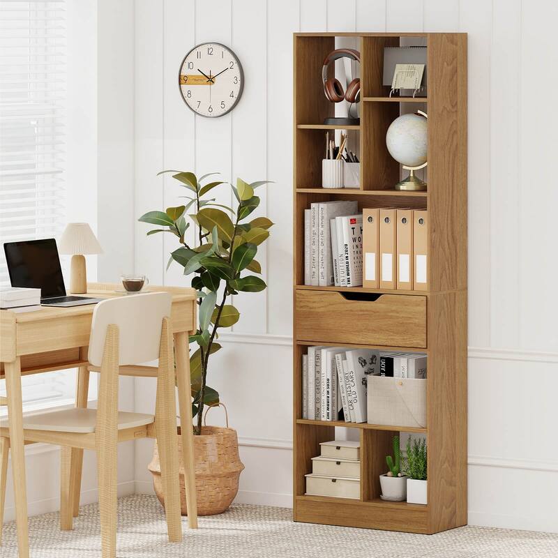 Costway 1/2 PCS 61” Bookcase with Drawer, 8 Open Cubes, Anti-toppling - See Details