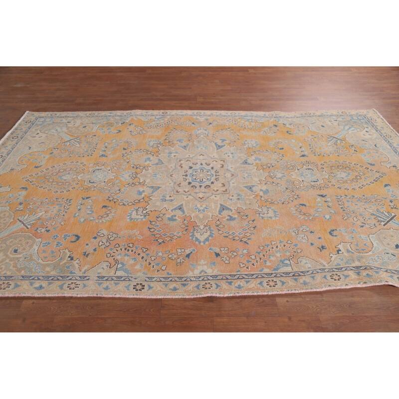 Hand Knotted Oriental 100% Wool Carpet Traditional Floral Oranges & Rust Mashad Area Rug - 8' 10'' X 5' 6''