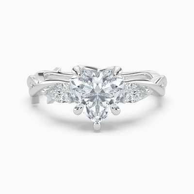 Auriya 14k Gold Heart Lab Grown Diamond Thorn Vine Three Stone Hidden Halo Engagement Ring 1 to 5 ct. tw. (F-G, VS)