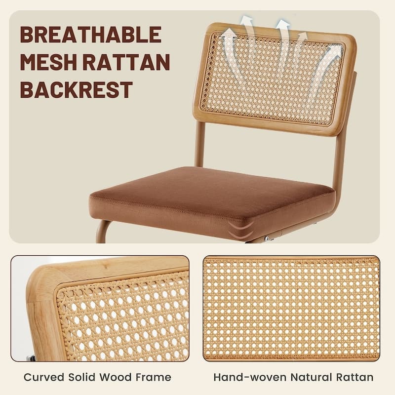 Set of 3 Counter Height Bar Stools with Woven Rattan Back and Footrest for Kitchen Island - 26" H