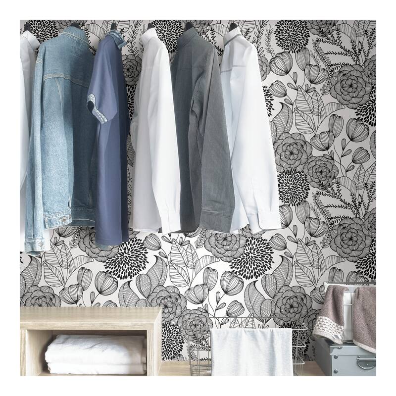 NuWallpaper Black Secret Garden Peel & Stick Wallpaper - 216in x 20.5in x 0.025in