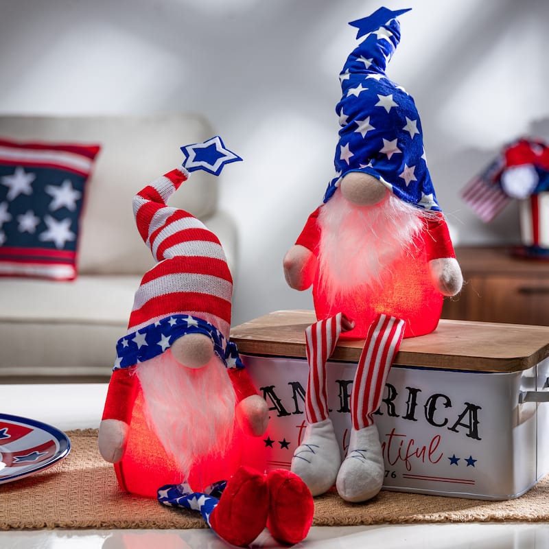 26.7 Pre Lit Plush Patriotic Gnomes